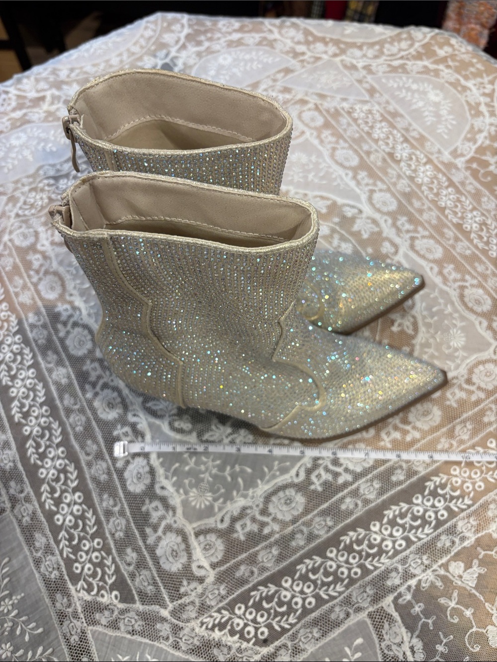 Sparkling Pointed Toe Ankle Boots - Ivory Glitter